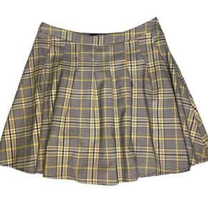 Pleated Plaid Mini Skirt Womens Med Yellow Black Dark Academia School Girl Retro